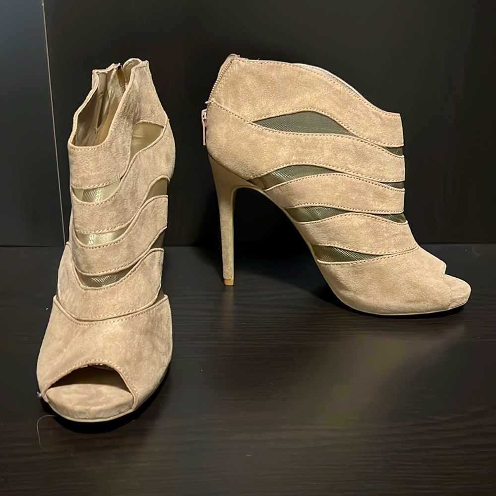 Nude suede heeled ankle booties